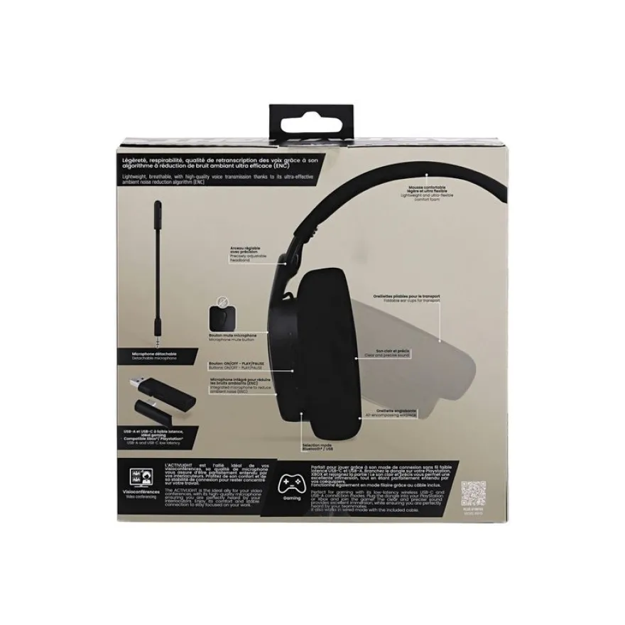 T'nB ACTIVLIGHT - Micro-casque sans fil - jack 3,5mm, USB-A, USB-C - noir