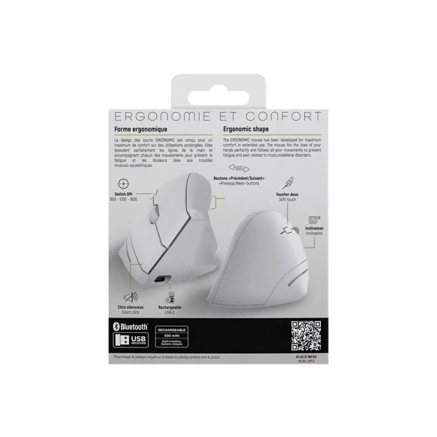 T'nB Ergo - Souris sans fil ergonomique - 6 boutons - blanc