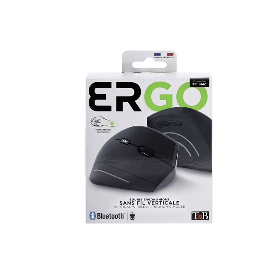 T'nB Ergo - Souris sans fil ergonomique verticale - pour droitiers - optique - 6 boutons - noir