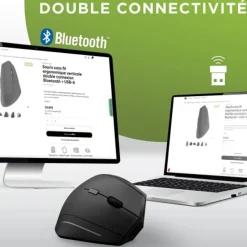 T'nB Ergo - Souris sans fil ergonomique verticale - rechargeable - double connexion Bluetooth + USB-A
