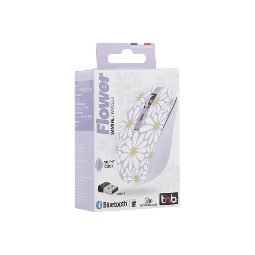 T'nB EXCLUSIV' Flower - Souris sans fil - rechargeable - 6 boutons - lavande