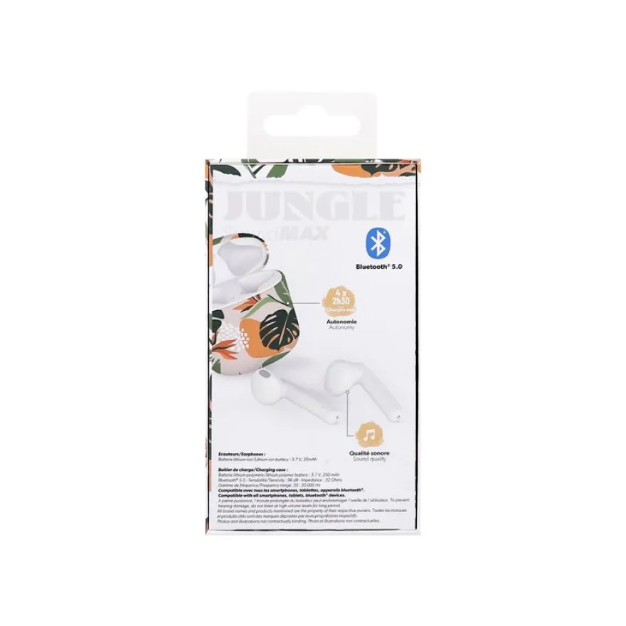 T'nB Exclusiv Jungle - Kit main libre - écouteur sans fil bluetooth - blanc boitier jungle