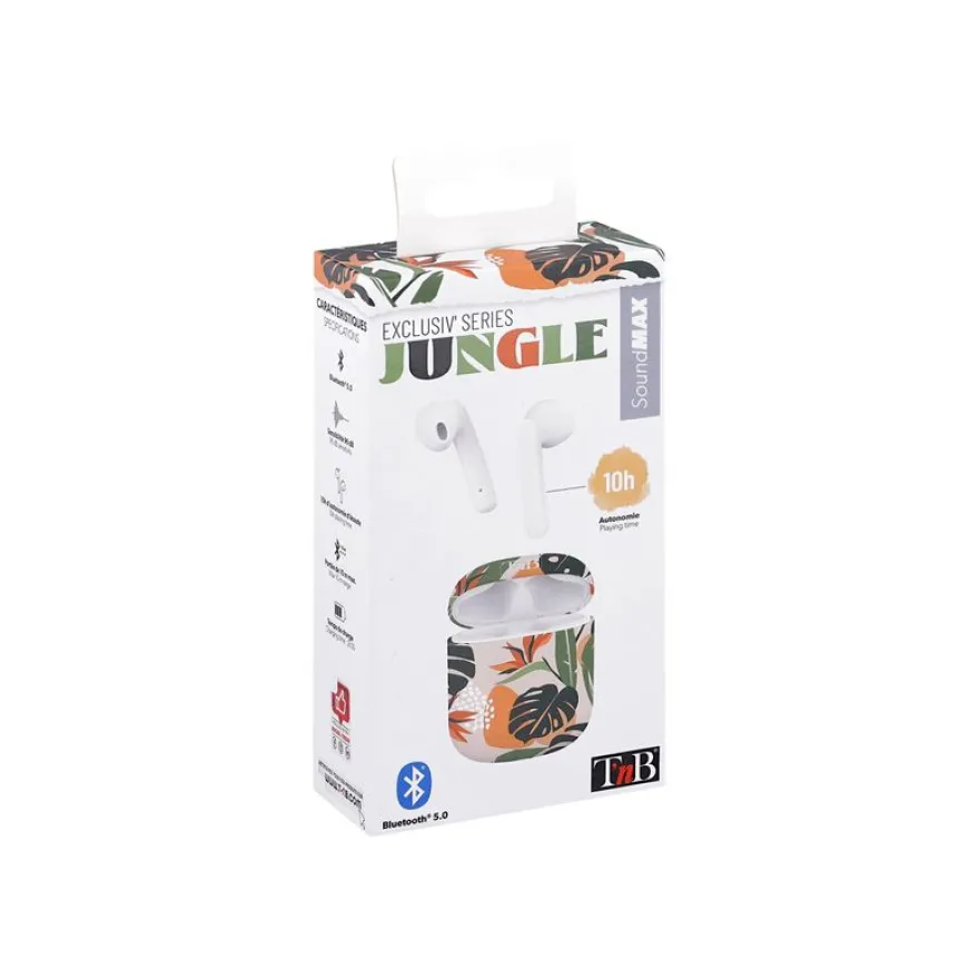 T'nB Exclusiv Jungle - Kit main libre - écouteur sans fil bluetooth - blanc boitier jungle