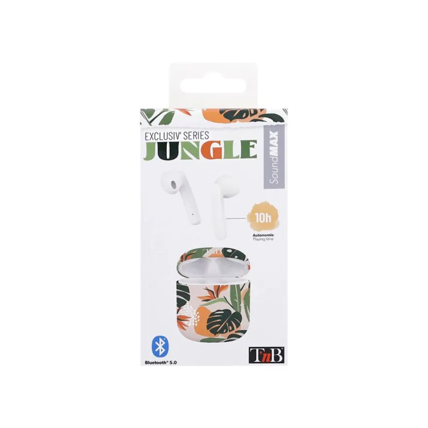 T'nB Exclusiv Jungle - Kit main libre - écouteur sans fil bluetooth - blanc boitier jungle