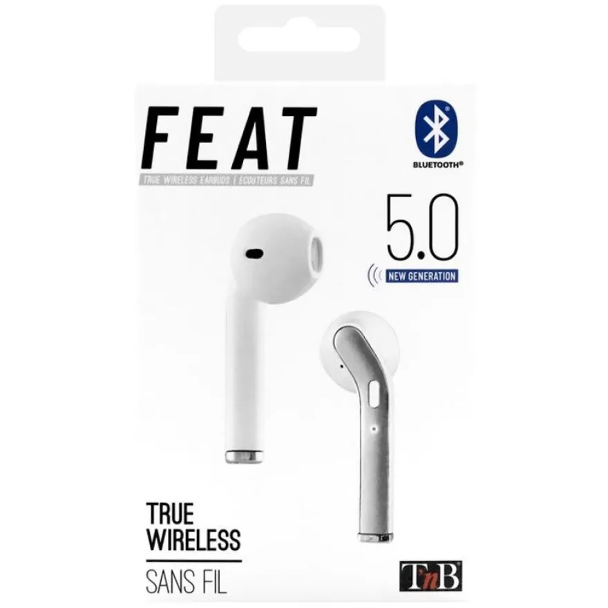 T'nB FEAT - Kit main libre - écouteurs sans fil bluetooth avec boitier de charge - blanc