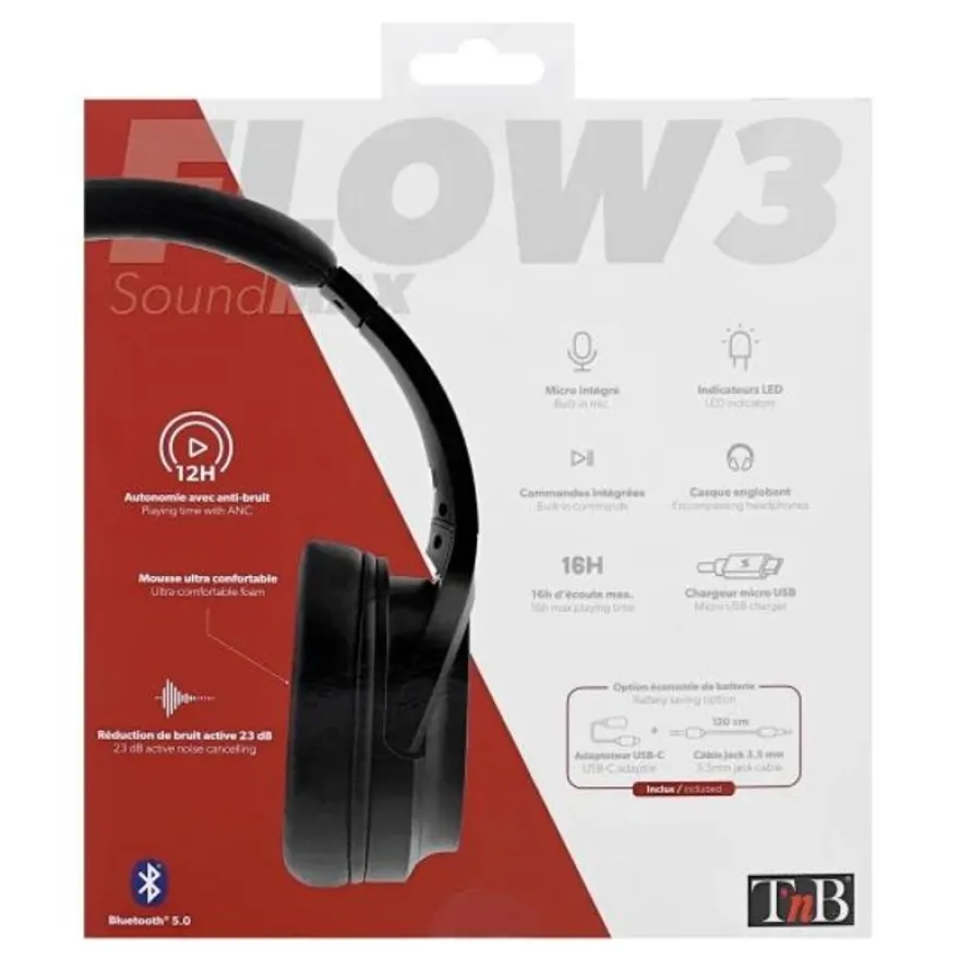 T'nB FLOW - casque sans fil avec micro - à réduction de bruit - noir