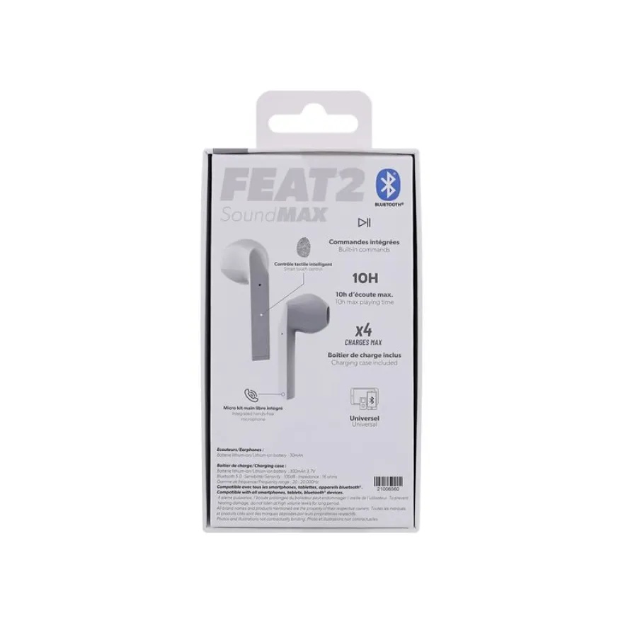 T'nB FRENCH TOUCH FEAT 2 - Kit main libre - écouteur sans fil bluetooth - blanc
