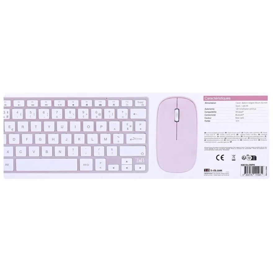 T'nB iClick - ensemble clavier sans fil et souris sans fil - rose
