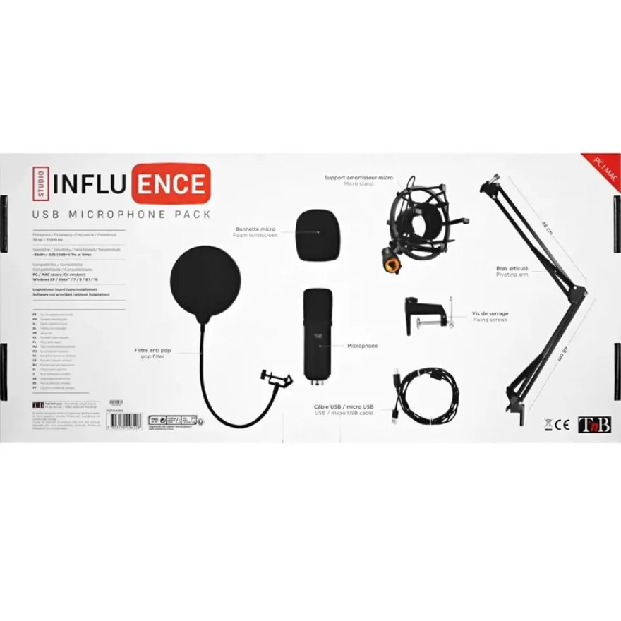 T'nB PACK STREAMER - Pack micro + filtre + bras articulé pour youtubers et stremer- noir