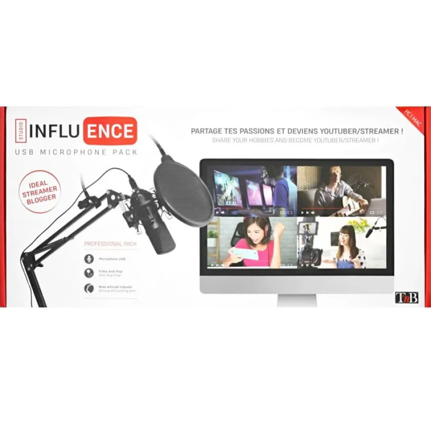 T'nB PACK STREAMER - Pack micro + filtre + bras articulé pour youtubers et stremer- noir