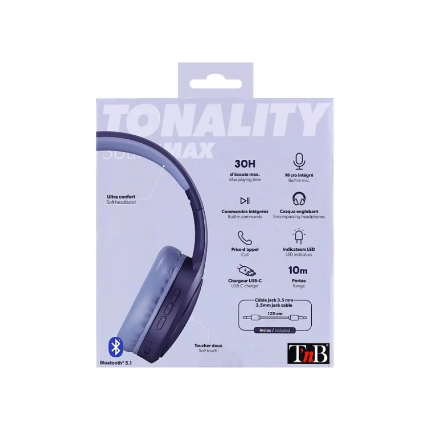 T'nB TONALITY - Casque avec micro - sans fil, filaire - jack 3,5mm - isolation acoustique - bleu marine