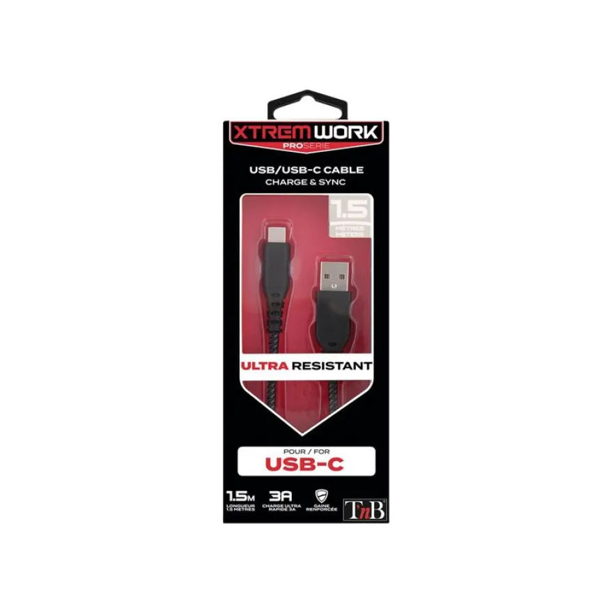 T'nB Xtrem work Pro - Câble USB 2.0 vers USB type-C - 1.5 m - noir/gris