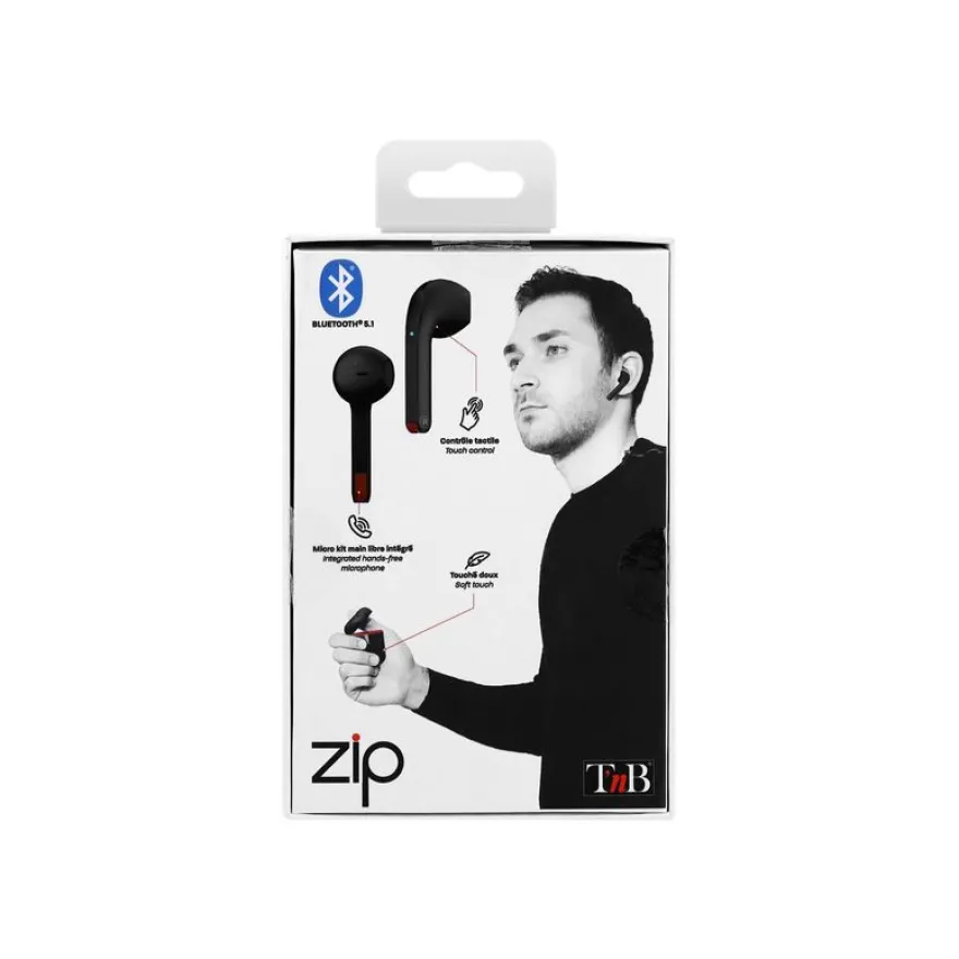 T'nB ZIP - Kit main libre - écouteur sans fil bluetooth - noir