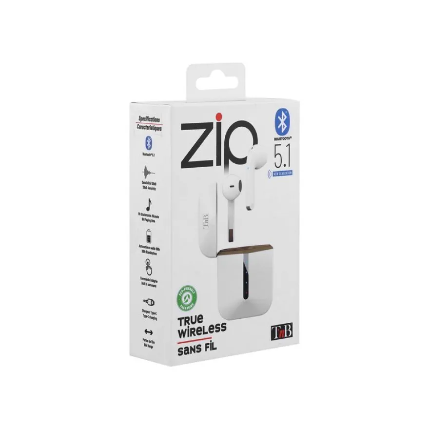 T'nB ZIP - Kit main libre - écouteur sans fil bluetooth - blanc