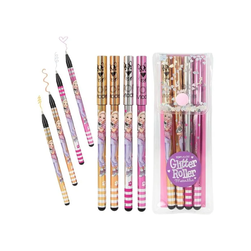 TOPModel - Roller - chien - or pailleté, argent scintillant, bronze paillettes, glitter rose gold - encre gel (pack de 4)
