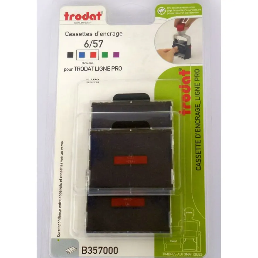 Trodat - 3 Encriers bicolores 6/57/2 recharges pour tampon 5470 - bleu/rouge