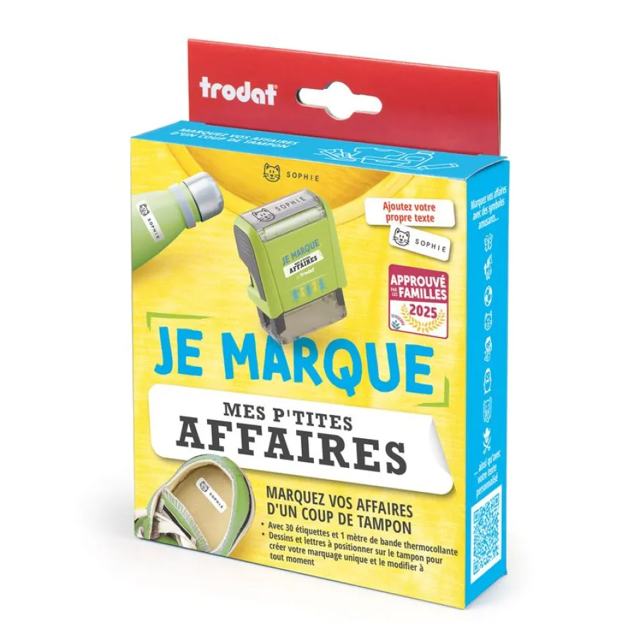 Trodat – Tampon pour marquer les affaires des enfants + étiquettes adhésives et bande thermocollante (à composer soi-même)
