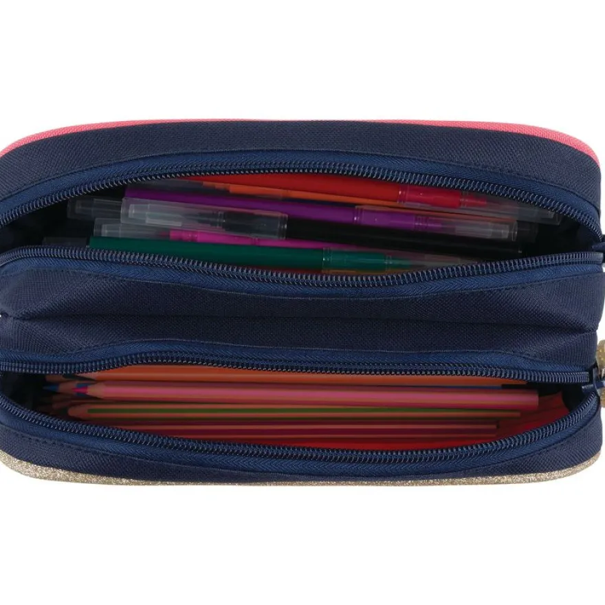 Trousse Chaton - 2 compartiments - corail et marine - Oberthur