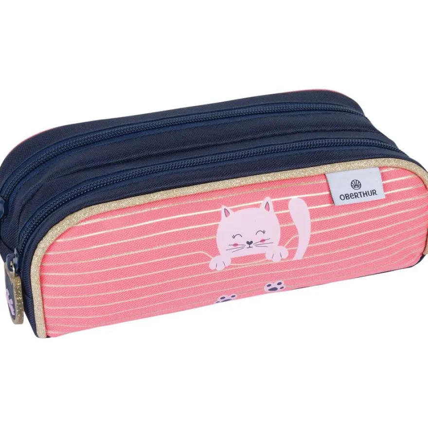 Trousse Chaton - 2 compartiments - corail et marine - Oberthur