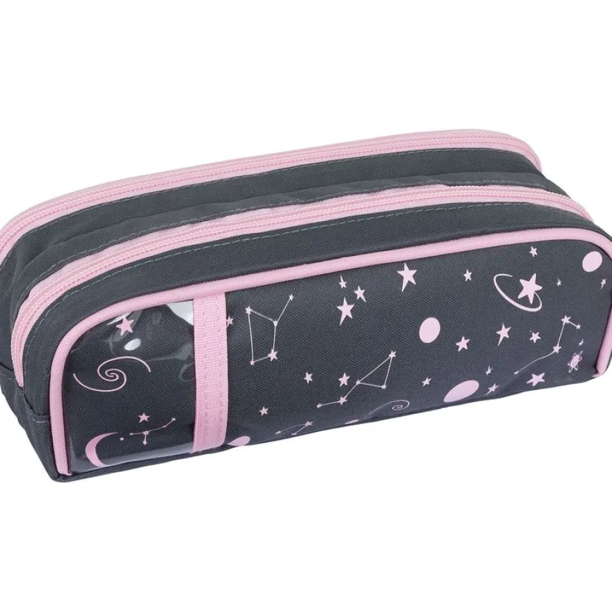 Trousse Cosmic Girls - 2 compartiments - gris anthracite - Oberthur