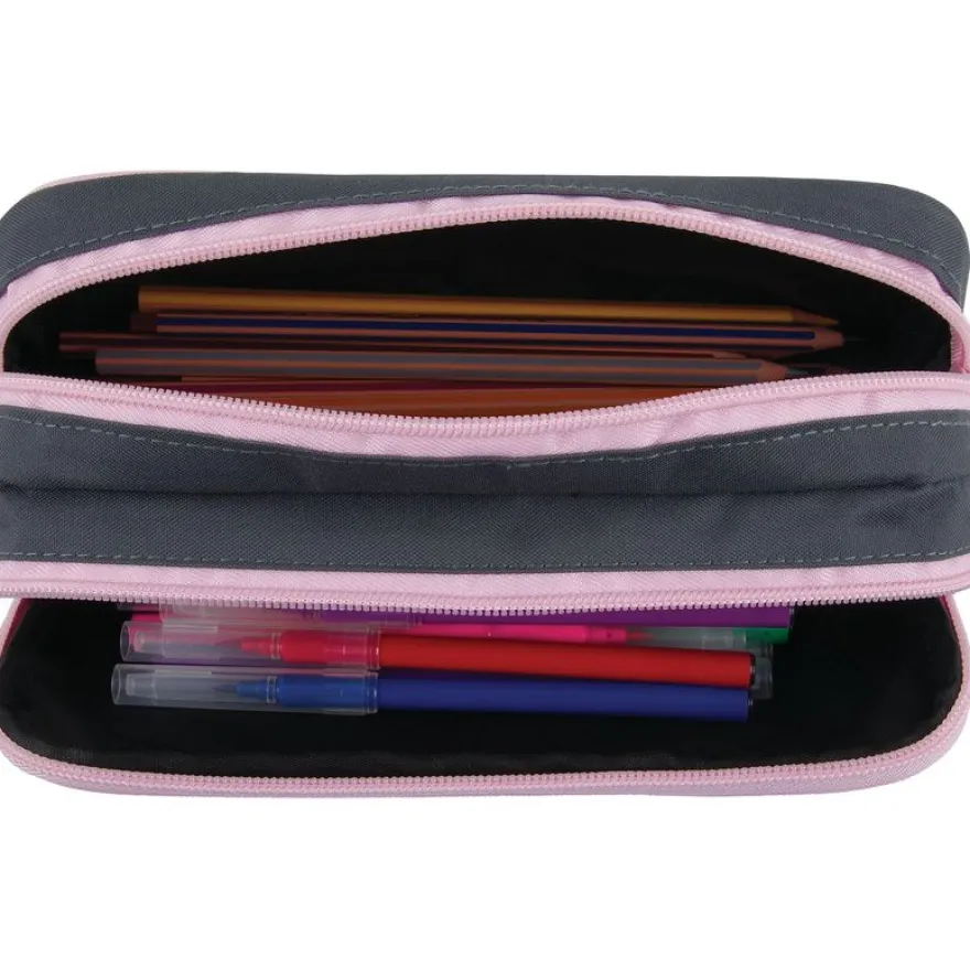 Trousse Cosmic Girls - 2 compartiments - gris anthracite - Oberthur