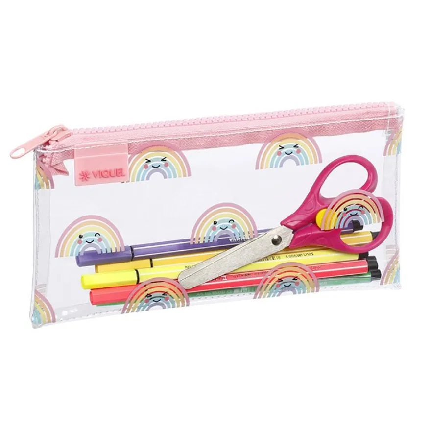 Trousse plate Baby Kawaii - 1 compartiment - 2 modèles disponibles : requin ou rainbow - Viquel