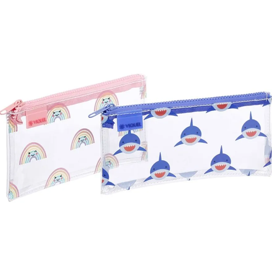 Trousse plate Baby Kawaii - 1 compartiment - 2 modèles disponibles : requin ou rainbow - Viquel