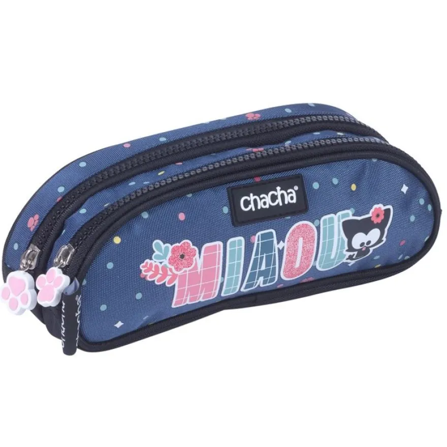 Trousse rectangulaire Chacha Miaou - 2 compartiments - bleu - Kid'Abord