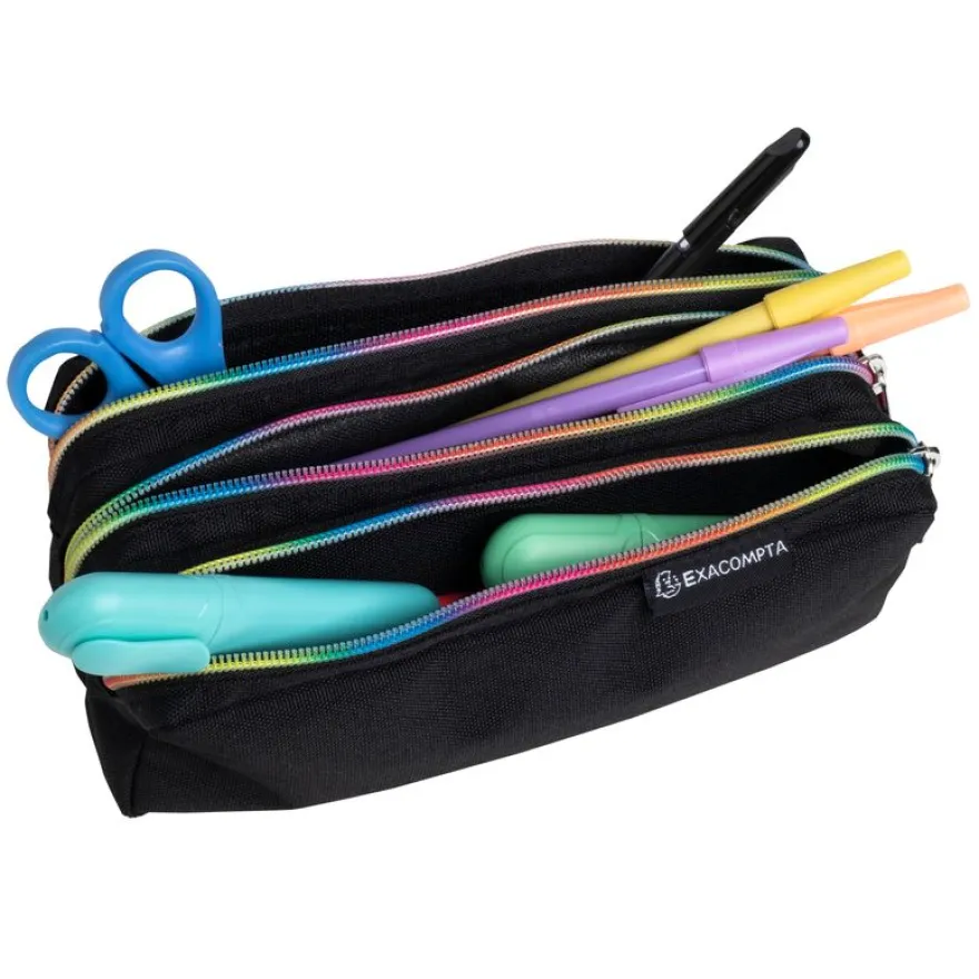 Trousse rectangulaire Rainbow - 3 compartiments - noir - Exacompta