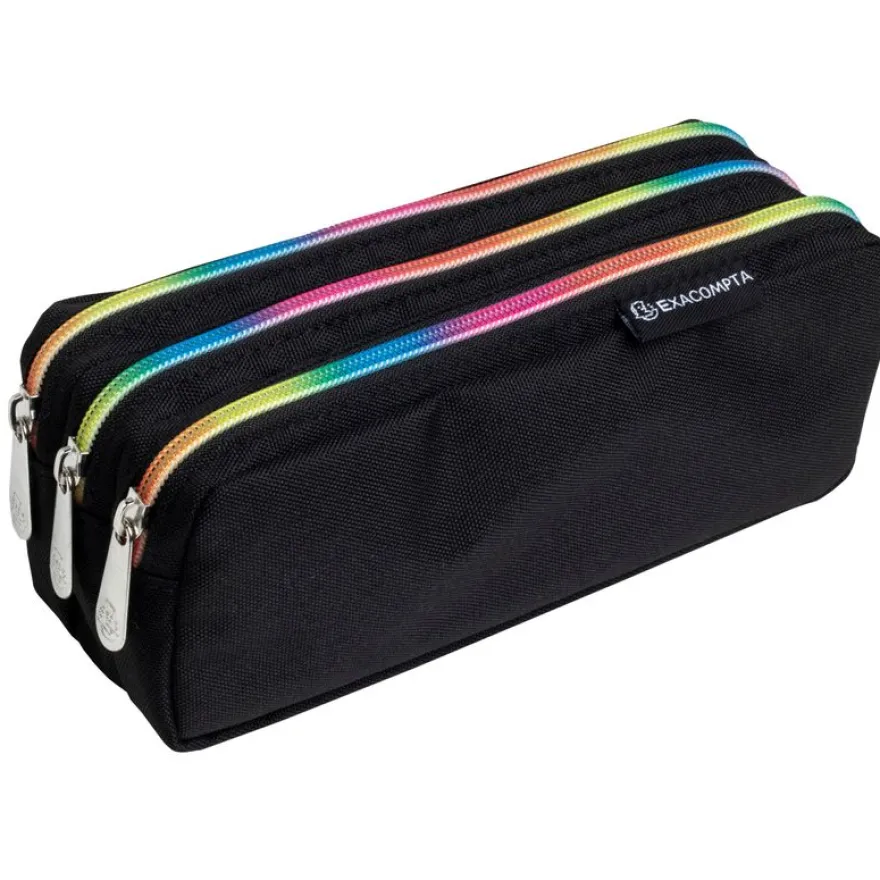 Trousse rectangulaire Rainbow - 3 compartiments - noir - Exacompta