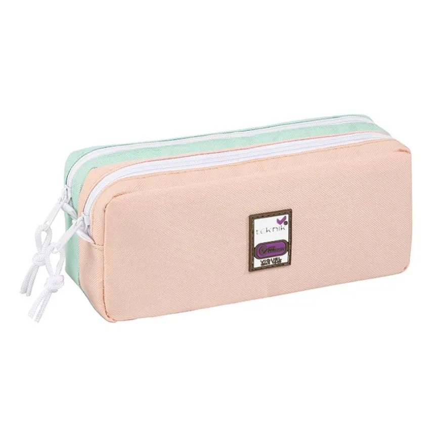 Trousse rectangulaire Teknik Pastel - 2 compartiments - 2 modèles disponibles - Exclusivité Bureau Vallée - Viquel