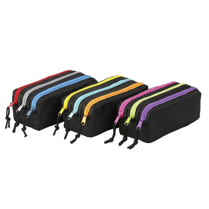 Trousse rectangulaire Trizip tricolore - 3 compartiments - disponible dans différentes couleurs - Exclusivité Bureau Vallée - Viquel