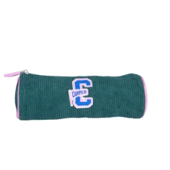 Trousse ronde Camps Corduroy - 1 compartiment - velours vert - Kid'Abord