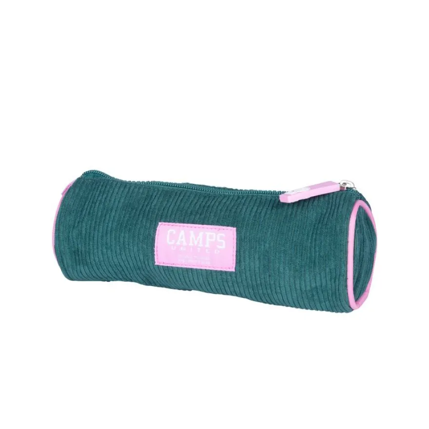 Trousse ronde Camps Corduroy - 1 compartiment - velours vert - Kid'Abord