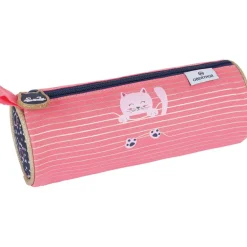 Trousse ronde Chaton - 1 compartiment - corail et marine - Oberthur