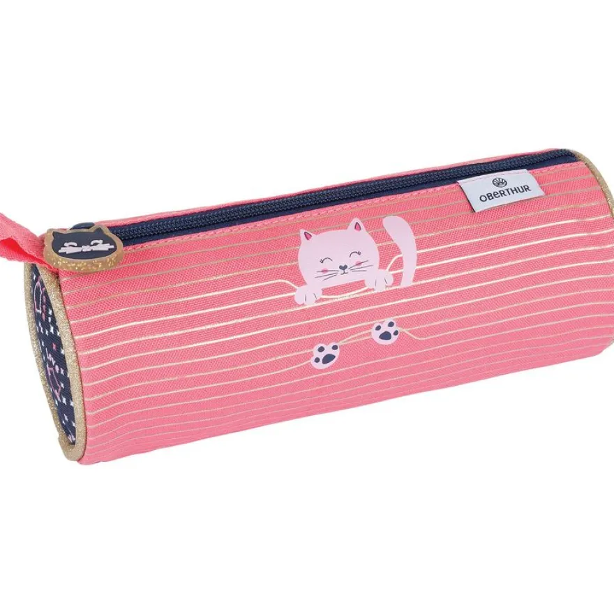 Trousse ronde Chaton - 1 compartiment - corail et marine - Oberthur