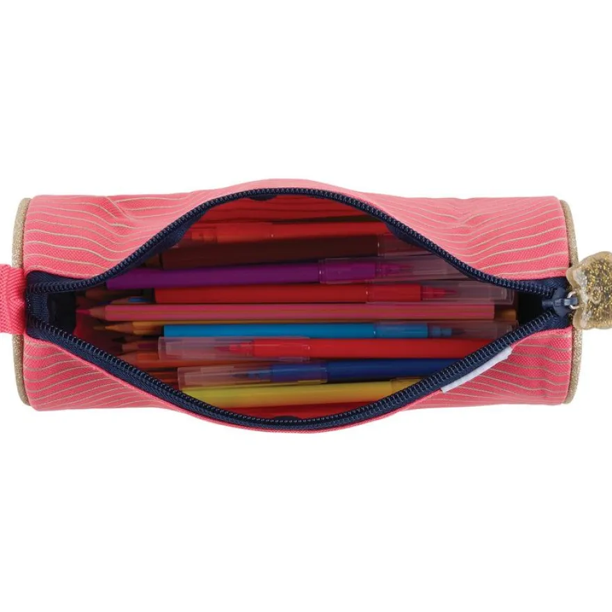 Trousse ronde Chaton - 1 compartiment - corail et marine - Oberthur
