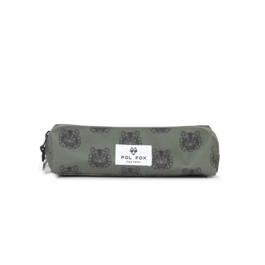 Trousse ronde Tiger - 1 compartiment - vert - Pol Fox