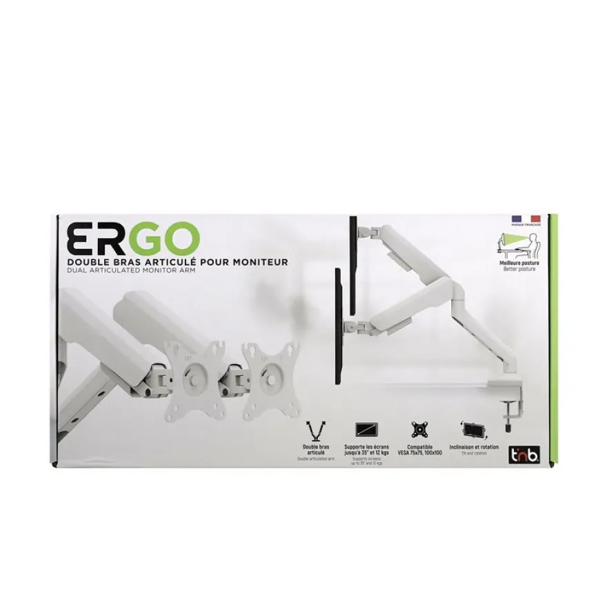 T'nB Ergo - Double bras articulé pour écran - Taille d'écran : 17"-32" - blanc