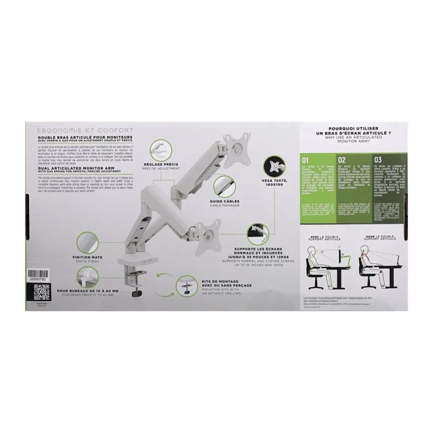 T'nB Ergo - Double bras articulé pour écran - Taille d'écran : 17"-32" - blanc