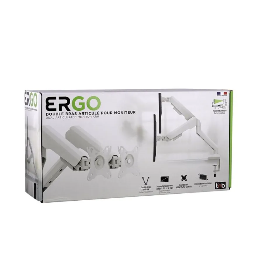 T'nB Ergo - Double bras articulé pour écran - Taille d'écran : 17"-32" - blanc