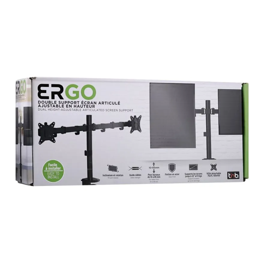 T'nB Ergo - Support double écran fixe - Taille d'écran : 17"-32" - jusqu'à 9kg - noir