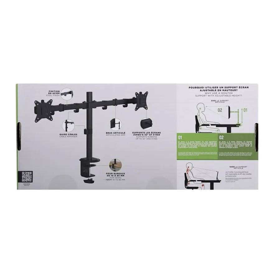 T'nB Ergo - Support double écran fixe - Taille d'écran : 17"-32" - jusqu'à 9kg - noir