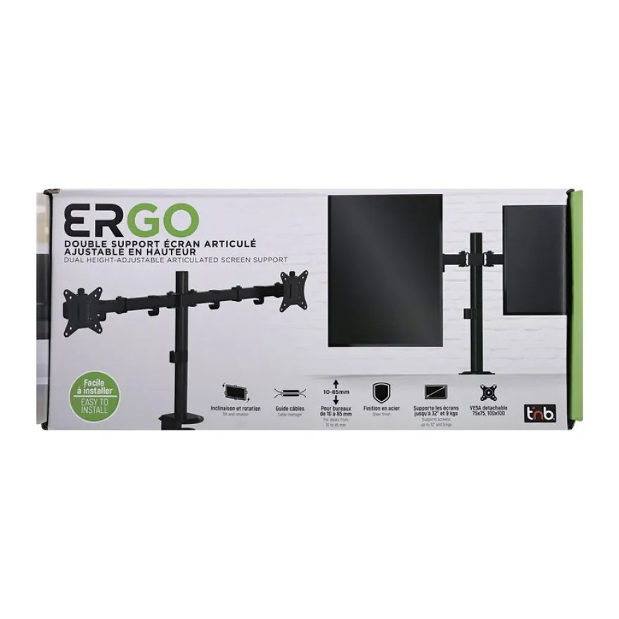 T'nB Ergo - Support double écran fixe - Taille d'écran : 17"-32" - jusqu'à 9kg - noir