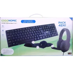 T'nB ERGONOMIC - ensemble clavier, casque et souris sans fil + tapis ergonomique - noir