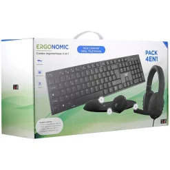 T'nB ERGONOMIC - ensemble clavier, casque et souris sans fil + tapis ergonomique - noir