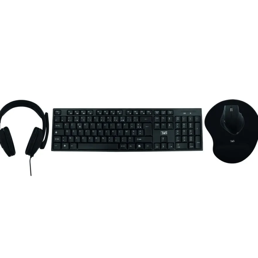 T'nB ERGONOMIC - ensemble clavier, casque et souris sans fil + tapis ergonomique - noir
