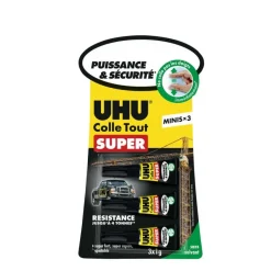 UHU COLLE TOUT SUPER - 3 Mini tubes de colle 1gr