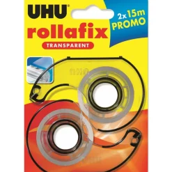 UHU rollafix - 2 Dévidoirs avec ruban de bureau transparent 15m