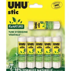UHU stic ReNATURE - 6 Bâtons de colle - 8.2 g - Plastique écologique